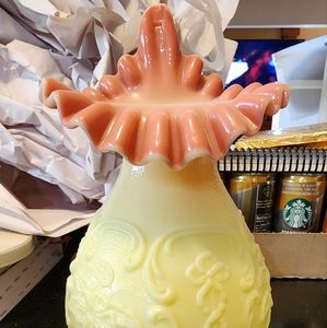 Fenton Burmese Wild Rose & Bowknot JIP vase.